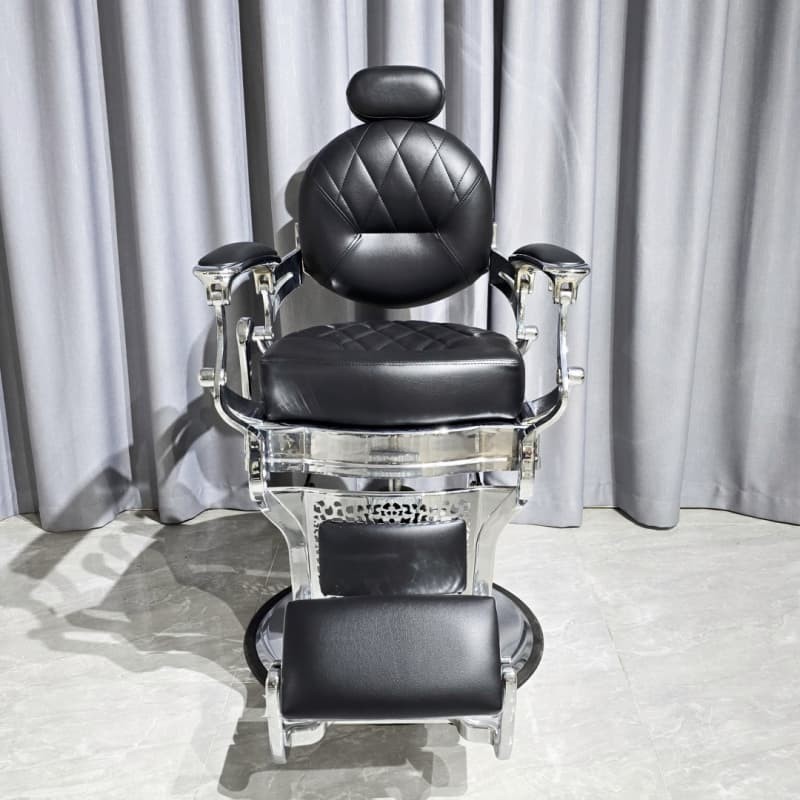 PA101-1R Silver Vintage Barber Chair-Black Cushion