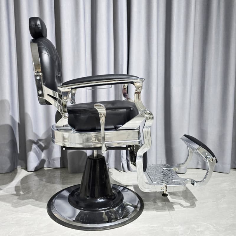 PA101-1R Silver Vintage Barber Chair-Black Cushion