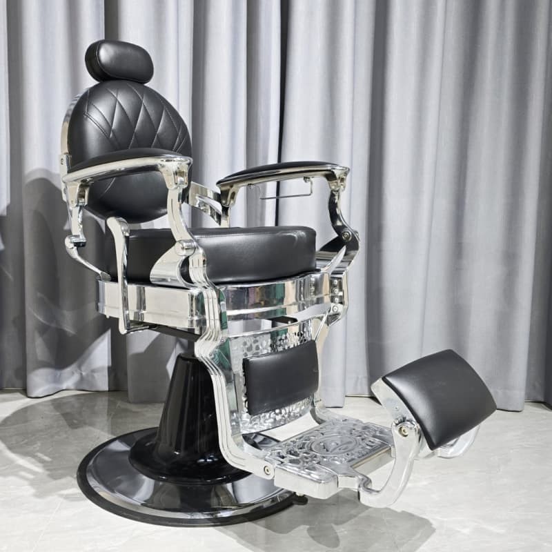 PA101-1R Silver Vintage Barber Chair-Black Cushion