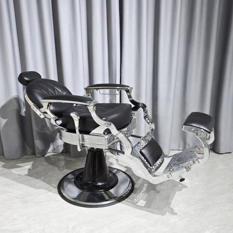 PA101-1R Silver Vintage Barber Chair-Black Cushion