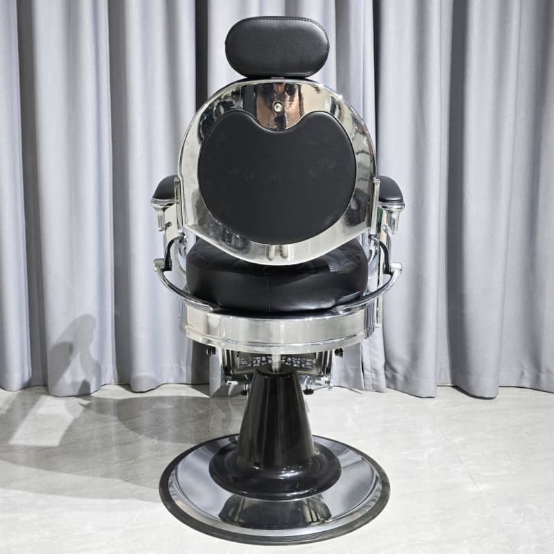 PA101-1R Silver Vintage Barber Chair-Black Cushion