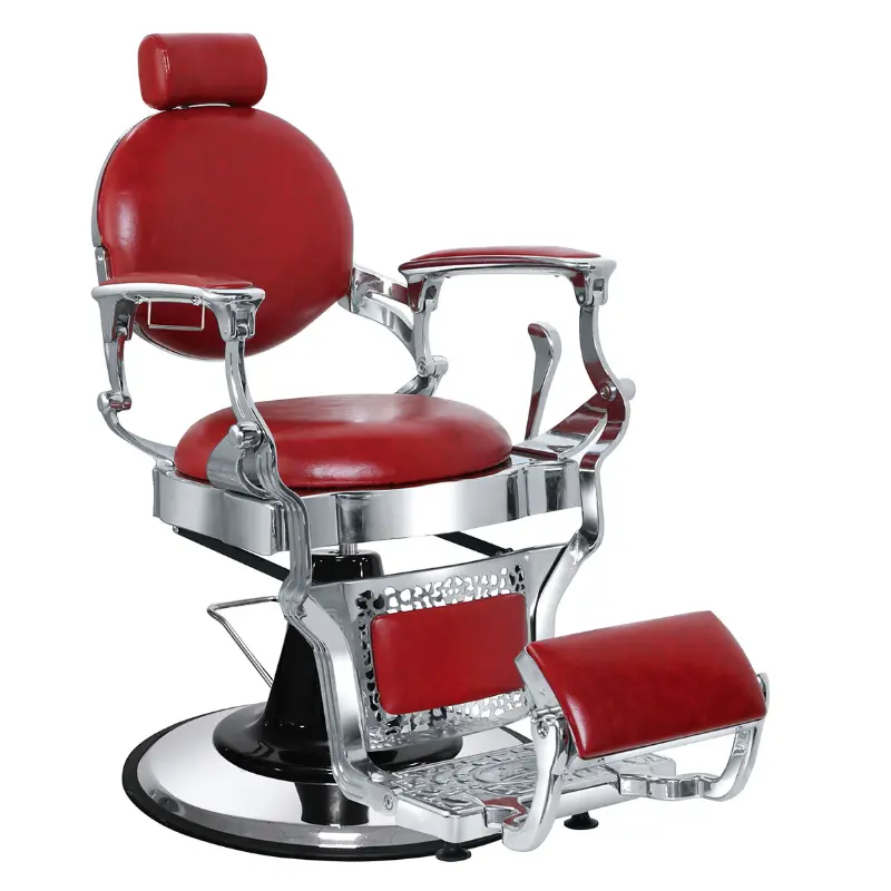 PA101-1R Silver Vintage Barber Chair-Red cushion